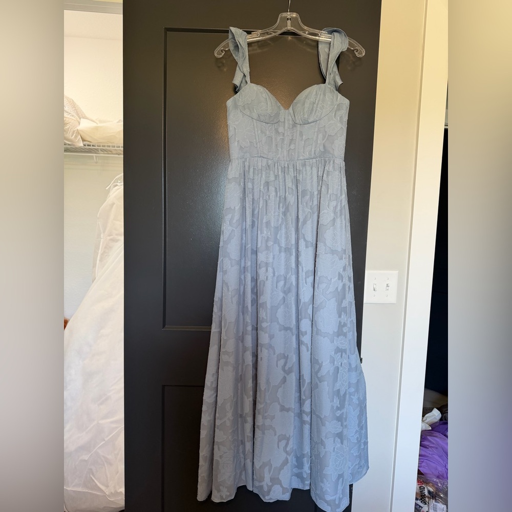 Light Blue Floral Bridesmaid Dress with Sweetheart Bodice